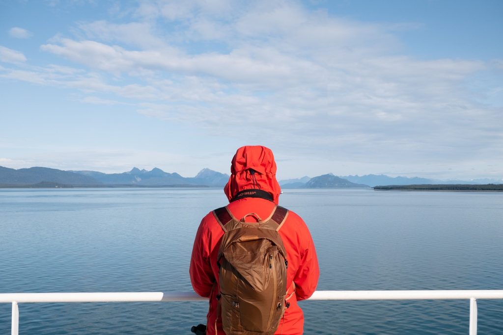 orange jacket, man, nature, mountains, landscape, man, man, man, man, man